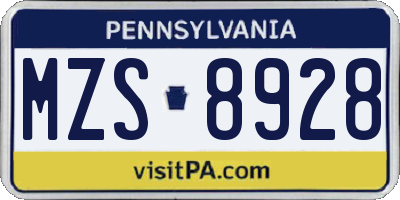PA license plate MZS8928