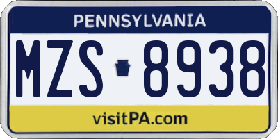 PA license plate MZS8938