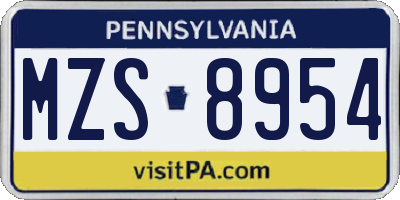 PA license plate MZS8954