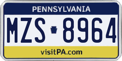 PA license plate MZS8964
