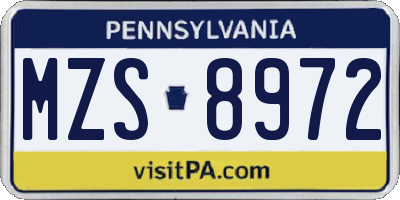 PA license plate MZS8972