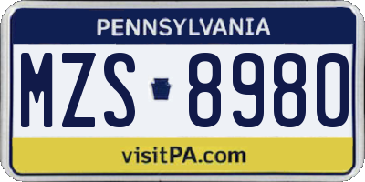 PA license plate MZS8980