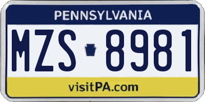 PA license plate MZS8981