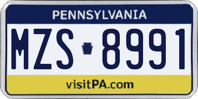 PA license plate MZS8991