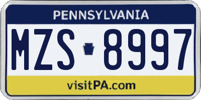 PA license plate MZS8997