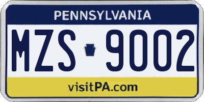 PA license plate MZS9002