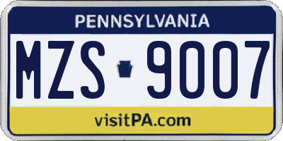 PA license plate MZS9007