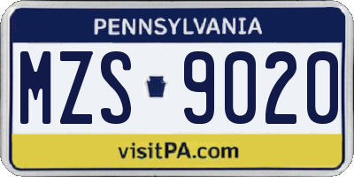PA license plate MZS9020