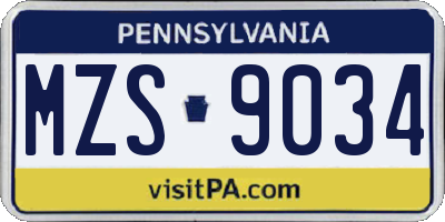 PA license plate MZS9034