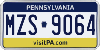 PA license plate MZS9064