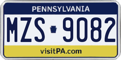 PA license plate MZS9082