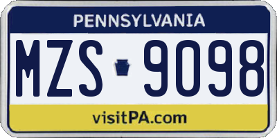 PA license plate MZS9098