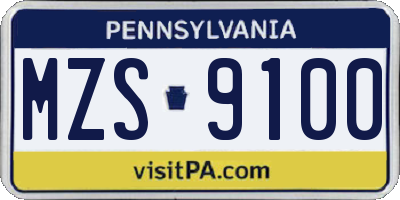 PA license plate MZS9100