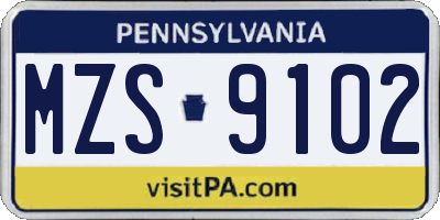 PA license plate MZS9102