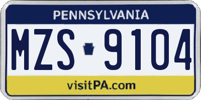 PA license plate MZS9104