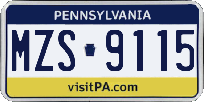 PA license plate MZS9115