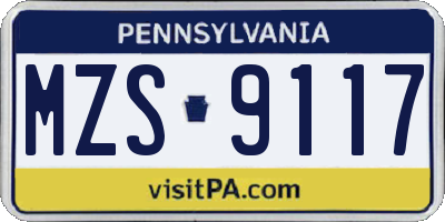 PA license plate MZS9117