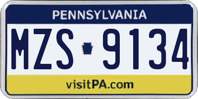 PA license plate MZS9134