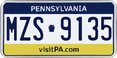 PA license plate MZS9135
