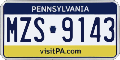 PA license plate MZS9143