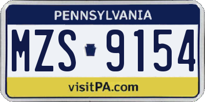 PA license plate MZS9154
