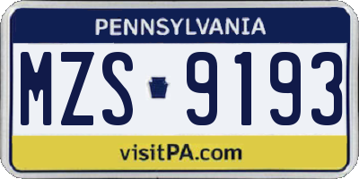 PA license plate MZS9193