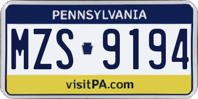 PA license plate MZS9194