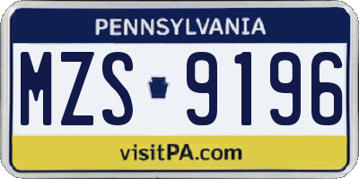 PA license plate MZS9196