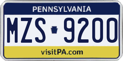 PA license plate MZS9200