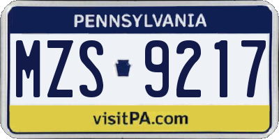 PA license plate MZS9217