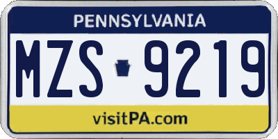 PA license plate MZS9219