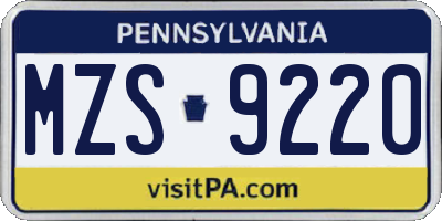 PA license plate MZS9220