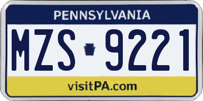 PA license plate MZS9221
