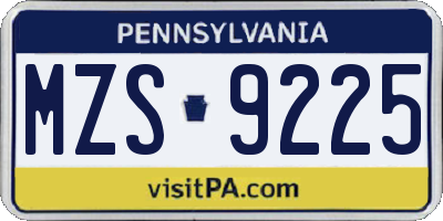 PA license plate MZS9225
