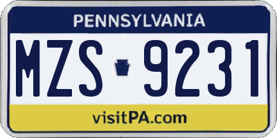 PA license plate MZS9231