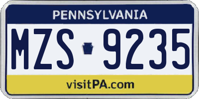 PA license plate MZS9235
