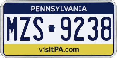 PA license plate MZS9238