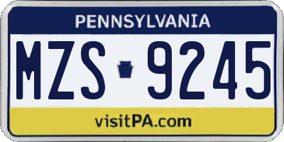PA license plate MZS9245