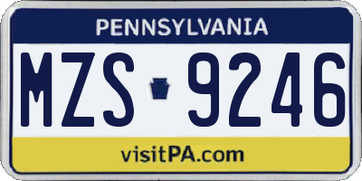 PA license plate MZS9246