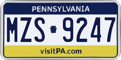 PA license plate MZS9247