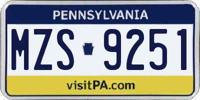PA license plate MZS9251