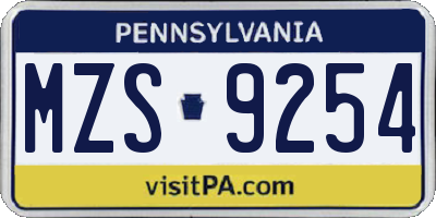 PA license plate MZS9254