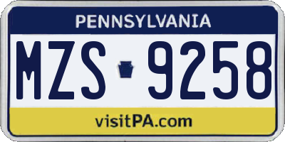 PA license plate MZS9258