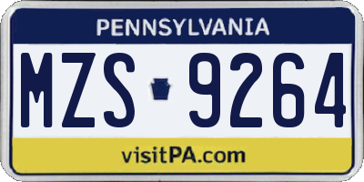 PA license plate MZS9264