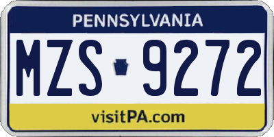 PA license plate MZS9272