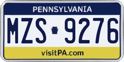 PA license plate MZS9276