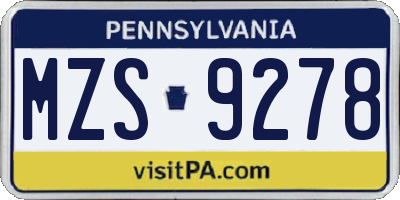 PA license plate MZS9278