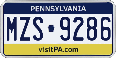 PA license plate MZS9286