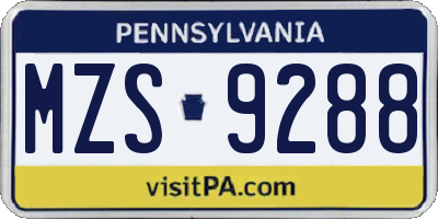 PA license plate MZS9288