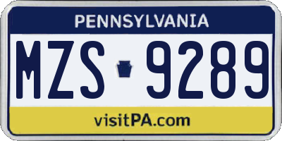 PA license plate MZS9289
